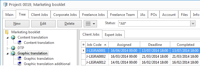 View of project showing corporate jobs and freelance jobs