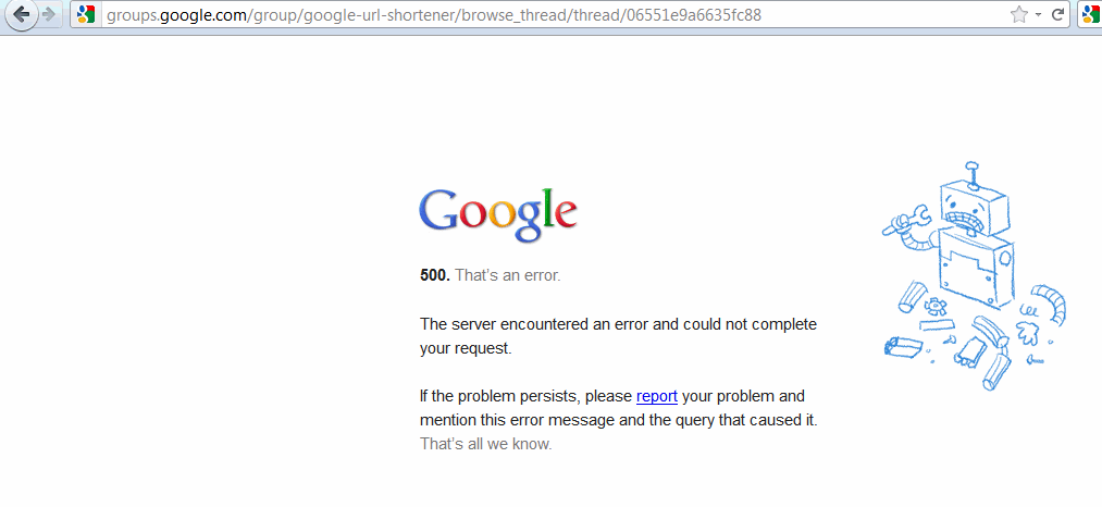 Google error 500